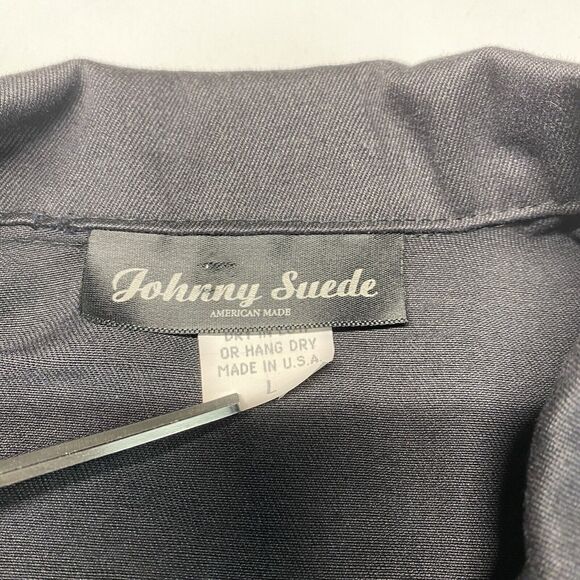 Johnny Suede Button Up Shirt Mens L Black Embroidered Motorcycle Biker USA EUC - Picture 6 of 10